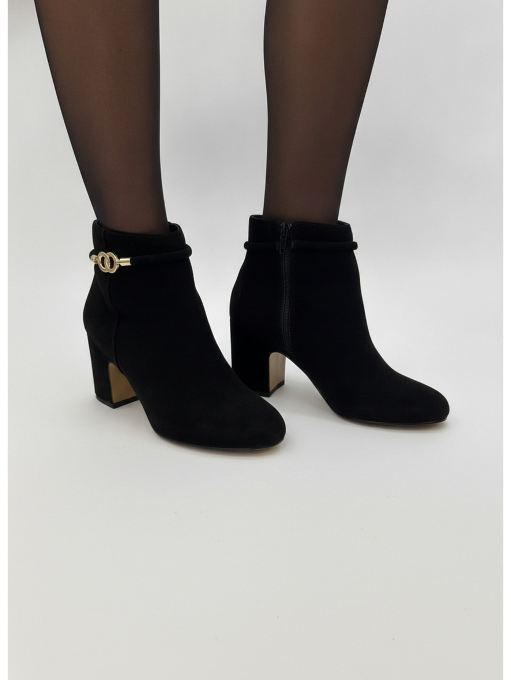 Bella Vita Black Suede Ankle Boots with Gold Accent 7M